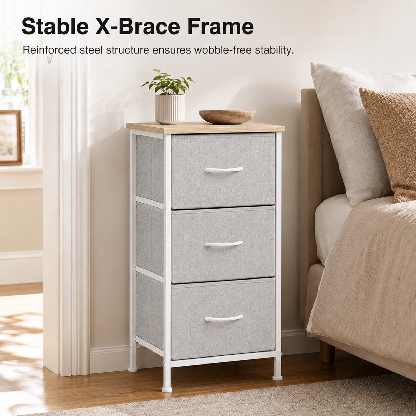 Alvantor 3-Tier Drawer Fabric Dresser, Roomy Fabric Drawers, Compact Nightstand, Bedroom or Closet Use, Chest Of Drawers, Dresser for Small Spaces