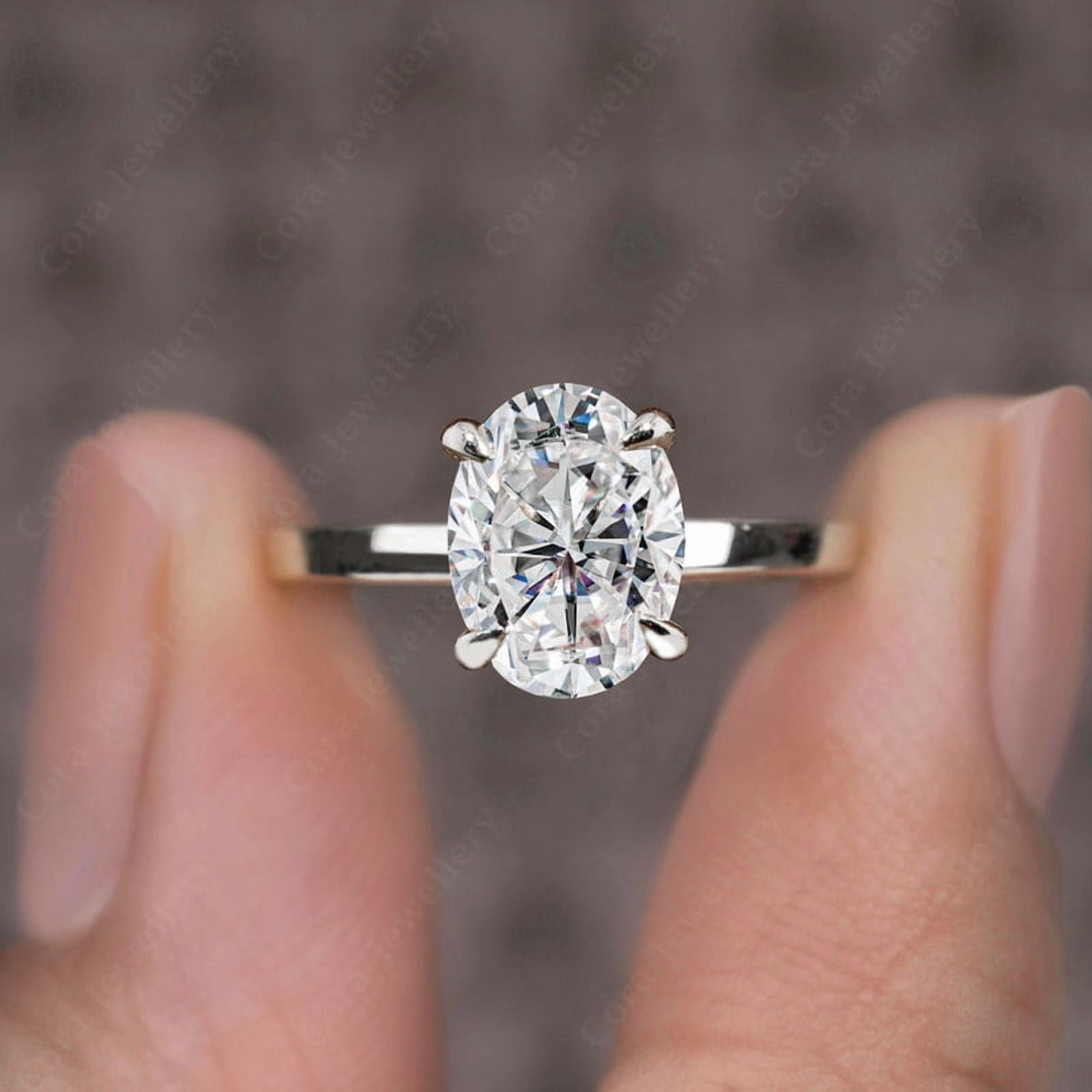 Cora Jewellery 3CT Bridge Diamond Oval Moissanite Hidden Halo Engagement Ring For Women, 10K White Gold
