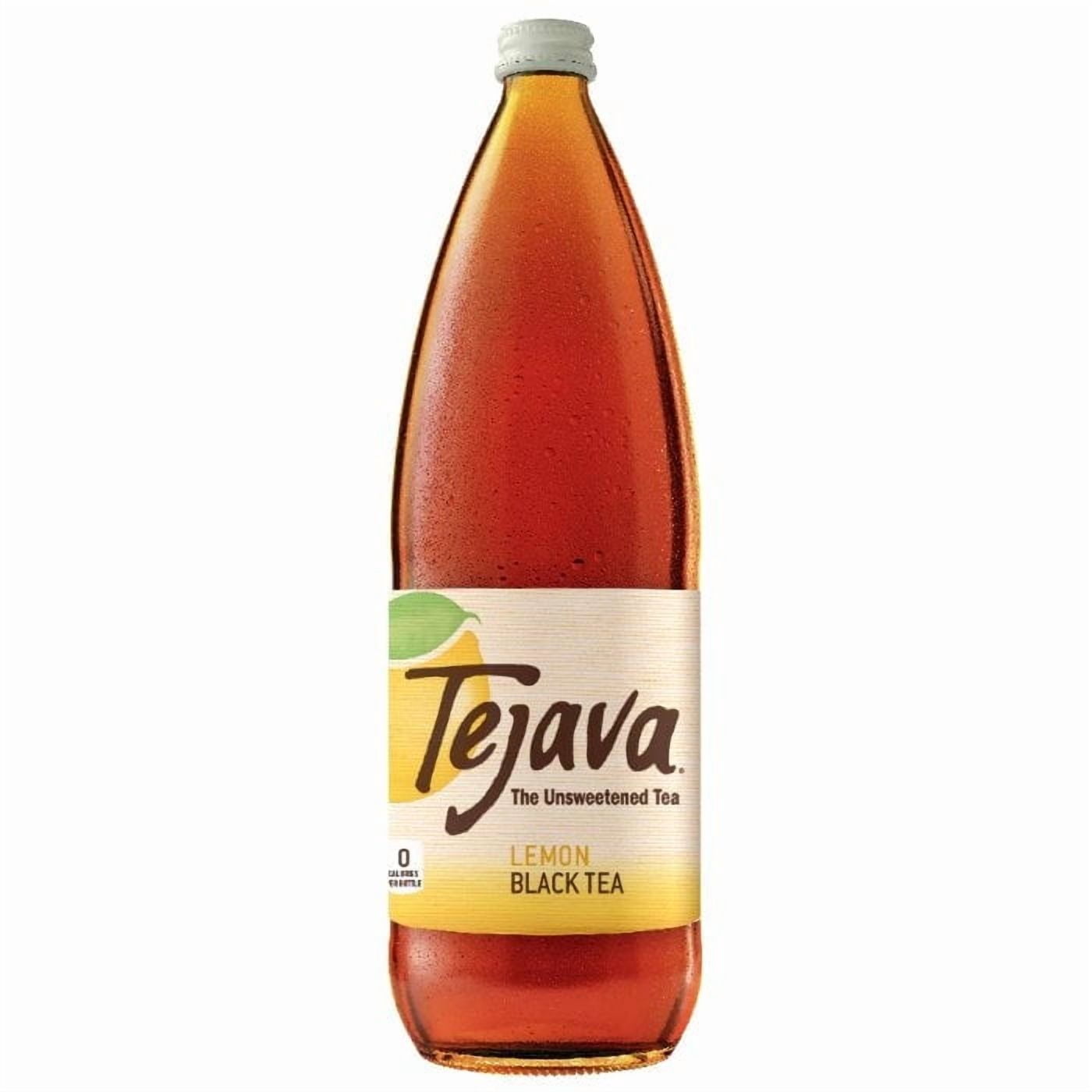Tejava Lemon Flavored Unsweetened Black Tea, Non-GMO Verified, Glass Bottles, 1 Liter, 12 Pack