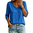 thumbnail image 6 of QASIEATN Trendy Essentials Clothing for Women: Pretty Versatile Color V Neck 3/4 Sleeve Loose T Shirt Top Fall Fashion Outfits for Women, 6 of 7