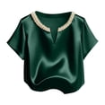 thumbnail image 2 of TaTaai Women's Loose Fit Summer Top Short Sleeve V-Neck Solid Color Pearl Accent Professional Office Casual Blouse Gift, 2 of 5