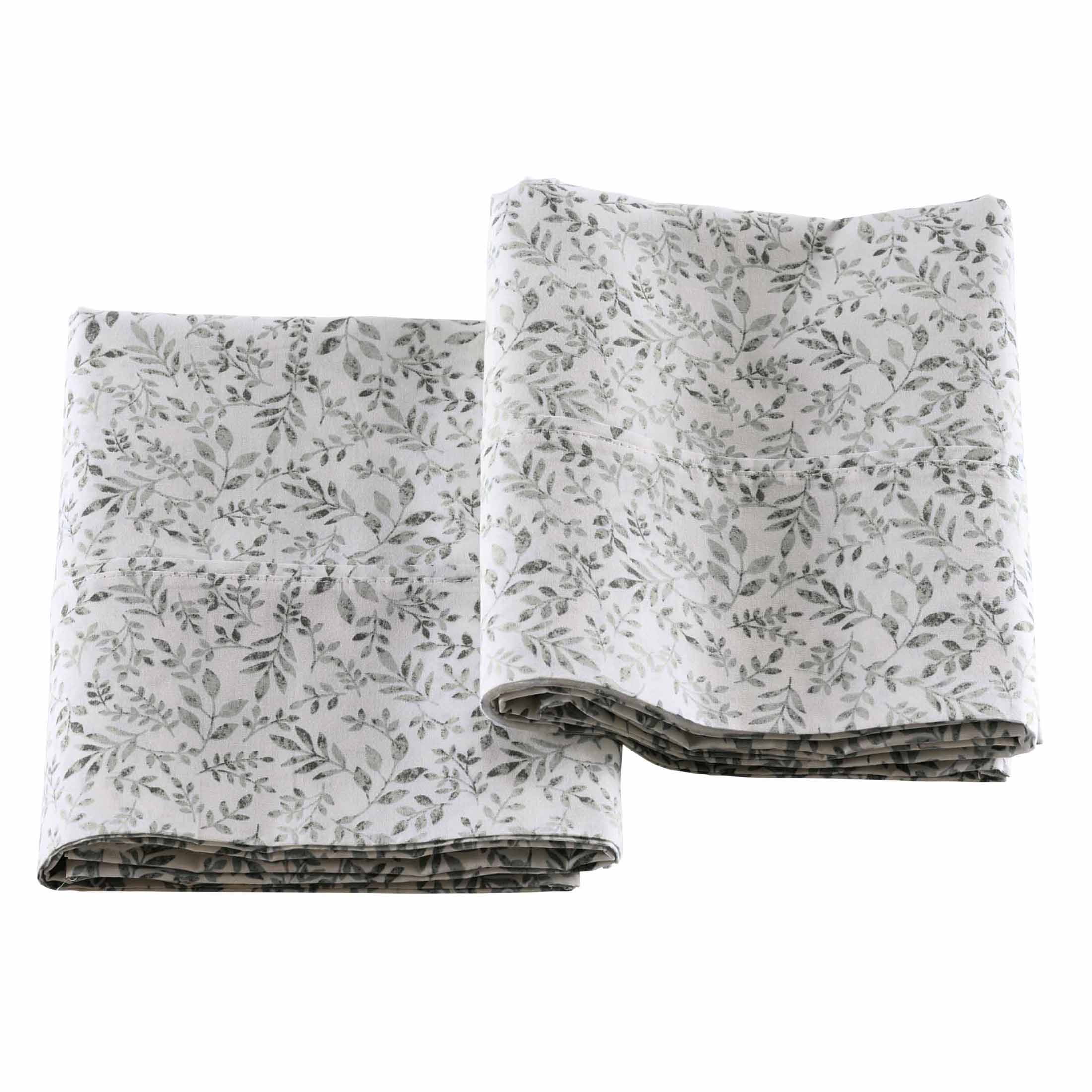 Better Homes & Gardens Soft Silver Botanical Cotton Percale Pillowcases, Standard/Queen (2 Count)