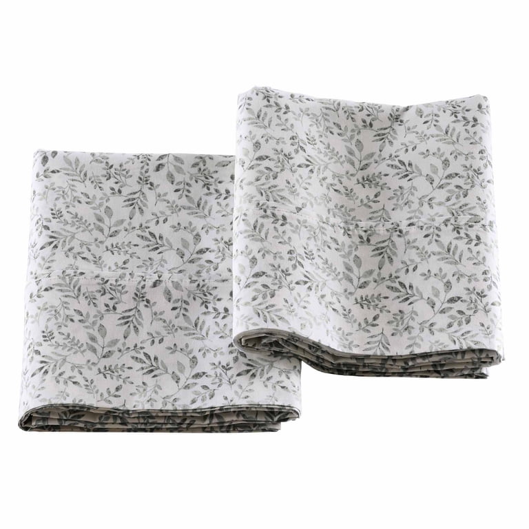 Soft Silver Botanical Cotton Pillowcase Set, King, 2-Piece photo 3