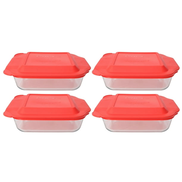 Pyrex 222 Square Glass Baking Dish w/ 222PC Red Plastic Lid Cover (4