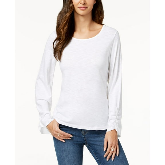 Style & Co Ruched Sleeve Top Bright White XL