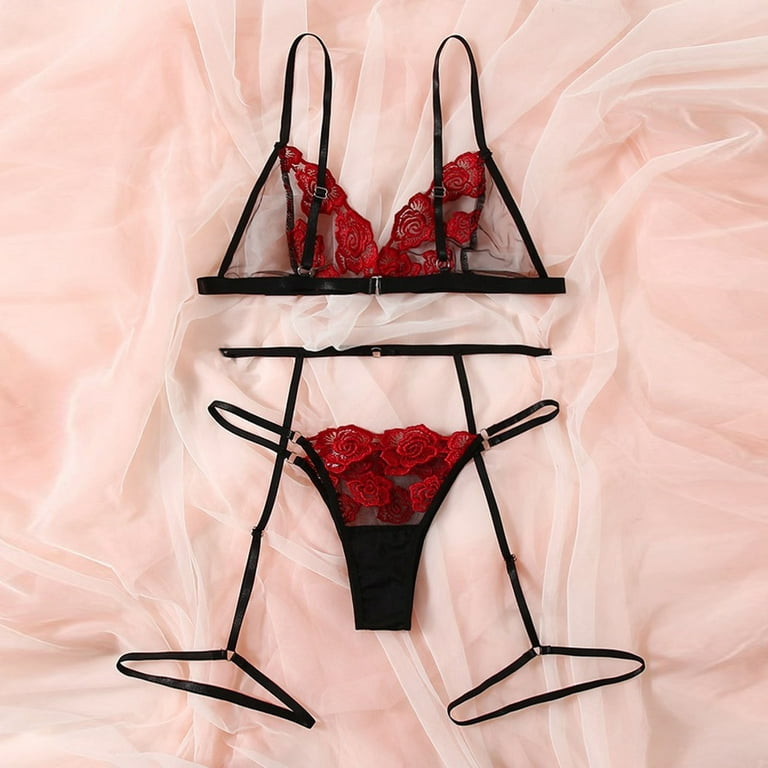Red Lace Lingerie Set, See Through Lingerie, Gift for Girlfriend