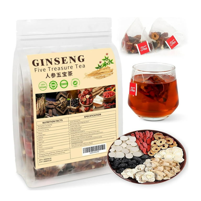 30 Bustine Di Tè Al Ginseng Sei Treasure – Tè Ai Reni E Fegato, Dattero Rosso, Biologico Senza Zucchero - 3