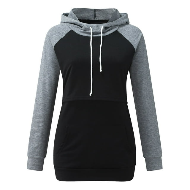 Haut Blouse à Capuche de Maternité à Col Rond, à Manches Longues, pour Allaitement, pour Femme Enceinte