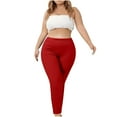 thumbnail image 6 of Women's Plus Size Leggings Stretchy Tummy Control Yoga Long Pants High Waist Solid Color Athletic Pants Red M, 6 of 8