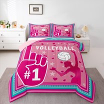 jejeloiu Volleyball Sports Full Size Comforter Sets,Dancing Girl Silhouette Bedding Comforter Set,Pink Stars Heart Bedding Sets For Girls,Ultra Soft Home Decor Reversible,3pcs