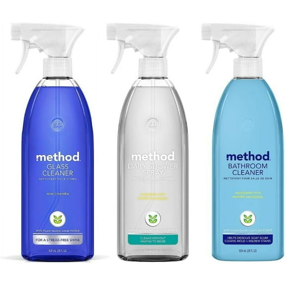 Method Surface Cleaner Variety, 1 Shower Cleaner Eucalyptus Mint, 1 Glass Cleaner Mint, 1 Tun 'n Tile Eucalyptus Mint, 28 oz Each, 1 CT