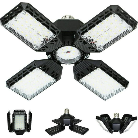 15000 Lumen LED Garage Ceiling Light 150-Watt Deformable with 4 Adjustable Panels E26/E27 Base for Basement Workshop