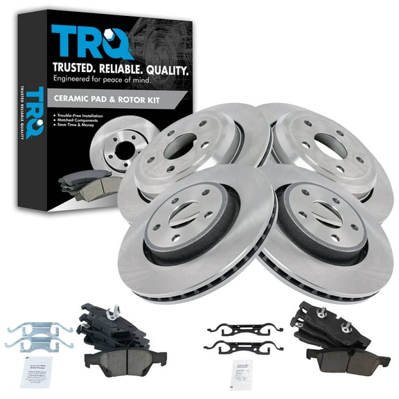 TRQ Front and Rear Brake Pad & Rotor Kit Brake Pads Brake Rotor Ceramic Vented Fits Select 2011-2016 Dodge Durango Jeep Grand Cherokee
