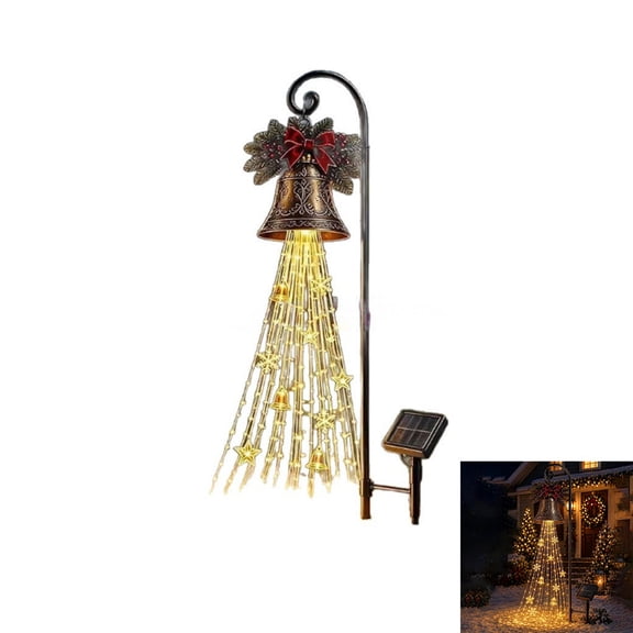 ALOEWXXR Christmas Bell Cascade Solar Yard Light, Warm White Cascading Garden Stake, Auto On Off, for Christmas Yard Decor