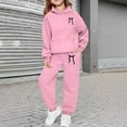 thumbnail image 2 of gcong Girls Two Piece Outfits Bow Graphic Print Hoodie Sweatpants Set Oversized Sweatshirt and Sweatpants Cute Tracksuit Kids Clothes 2-13 Years Pink, 2 of 7