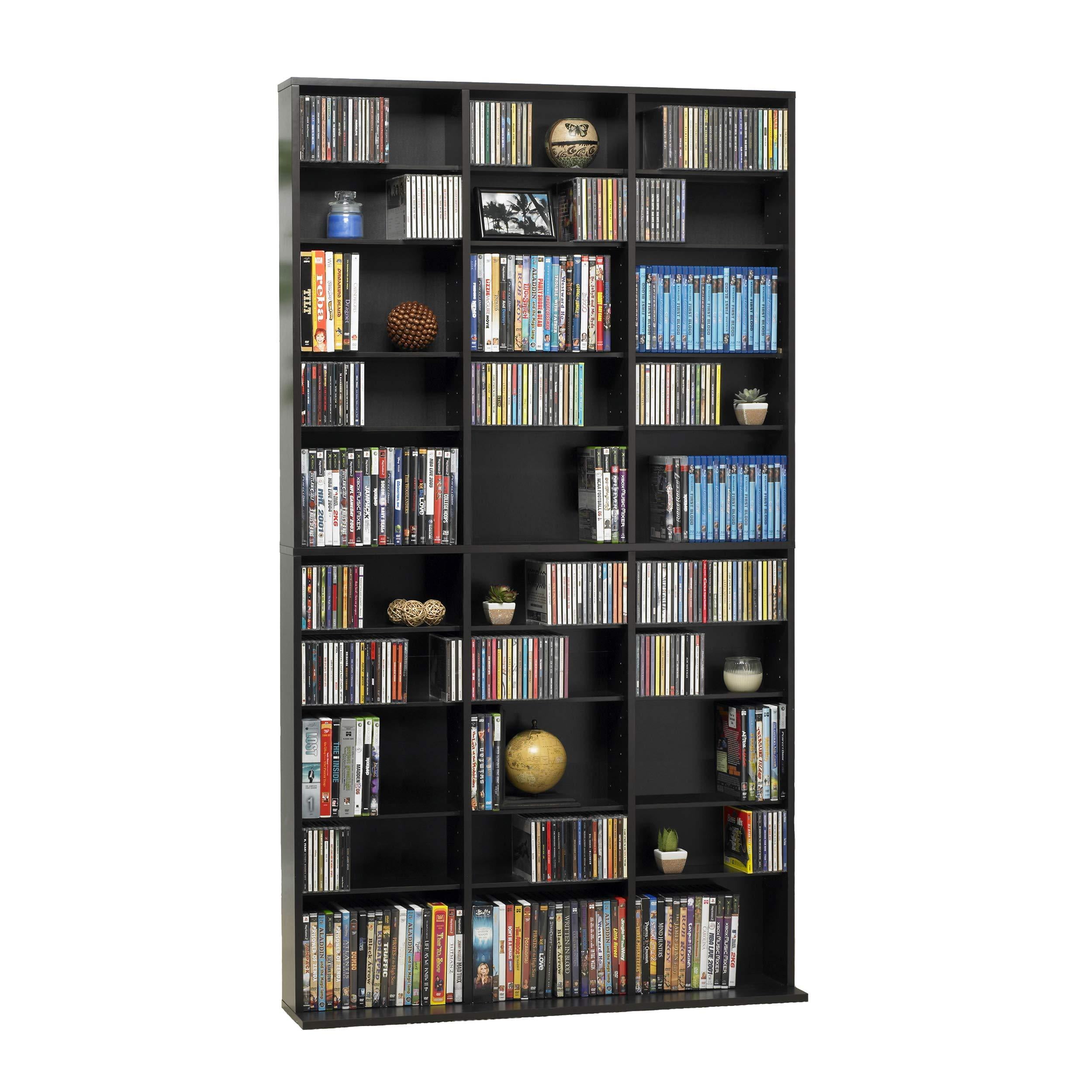 Atlantic Oskar Adjustable Media Cabinet - Holds 1080 Cds, 504 DVDs or 576 Blu-Rays/Games, 30 Adjustable and 6 Fixed Shelves PN38435714 in Espresso