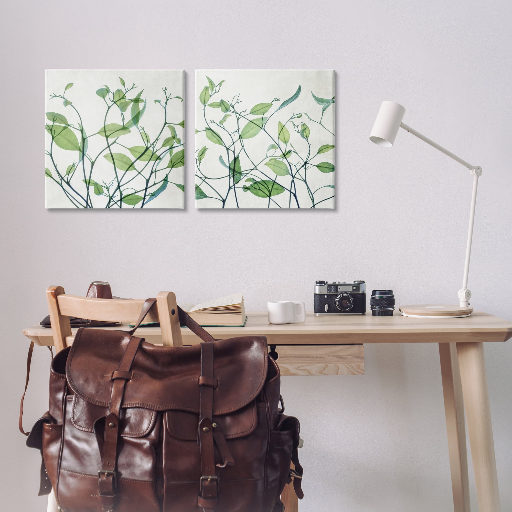 Stupell Industries Green Botanical Leaves Xray Plants & Flowers Painting Wrapped Canvas Art Print Wall Art, 17 x 17, Set of 2