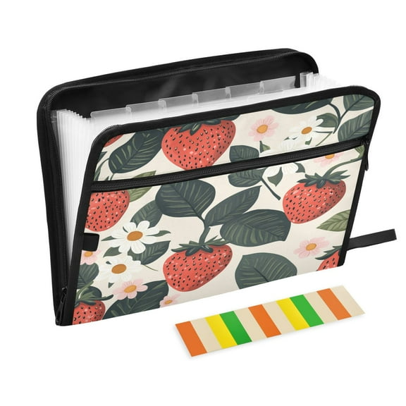 WOBOGO A Seamless Pattern with Adorable Strawberry Leaves Expanding File Folder Letter Size Accordion Filing Organizer 13 Pocket Separate Organ Pocket