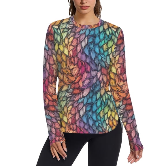 FORMRS Womens Long Sleeve Shirts UPF 50 Sun Protection Quick Dry Fishing Hiking Tops, Size S-2XL, Colorful Dragon Scales Pattern