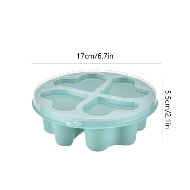 Food Container Green Heart Shaped Snack Box with Lid Four Sections Stackable Bento Box for Fruits Candy Lunch Storage