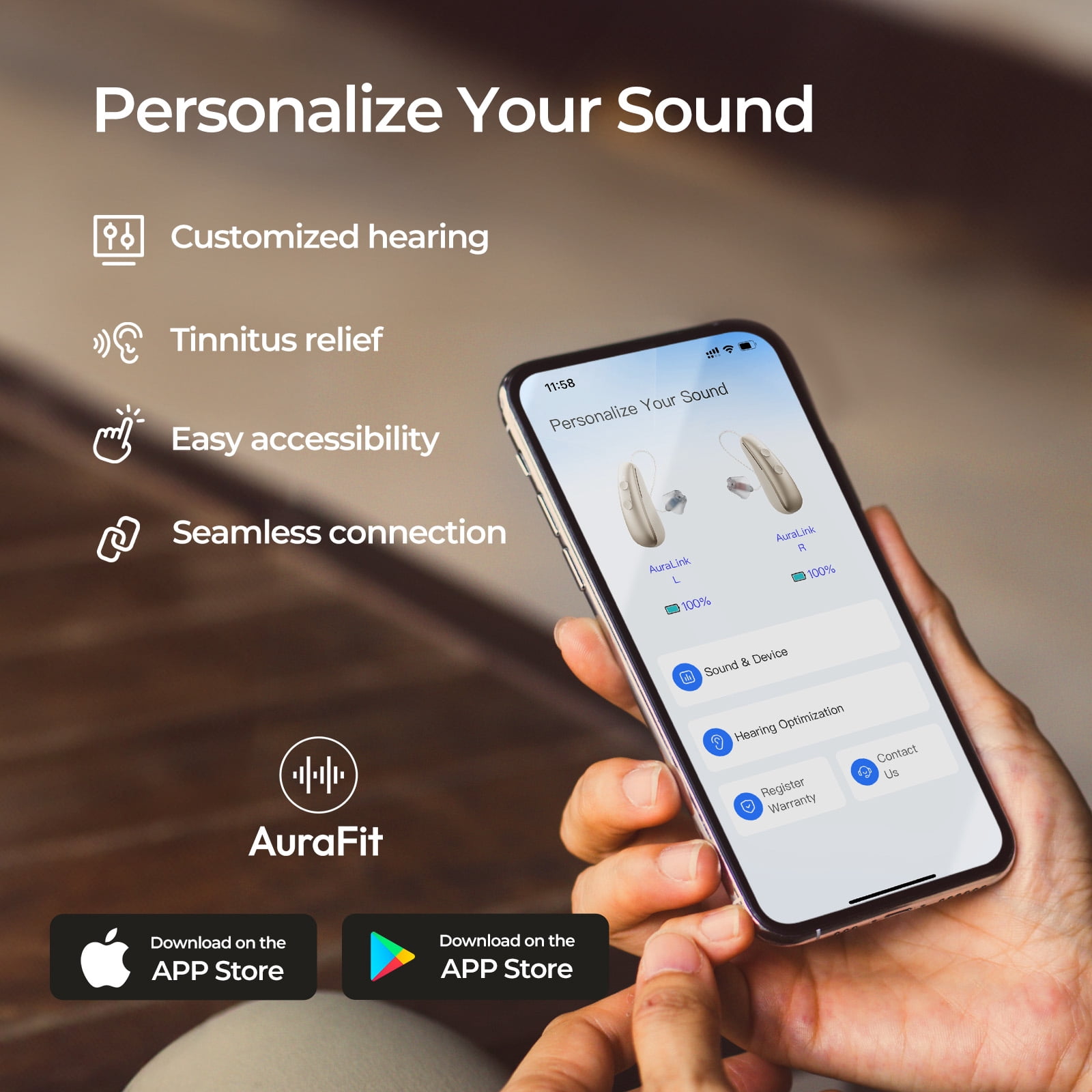 iBstone AuraLink Bluetooth OTC Hearing Aids for Seniors Adults, App-Controlled for Precise Fitting, AI Noise Reduction, Bluetooth 5.4 for Phone Call & Music Streaming, Pair
