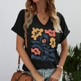 thumbnail image 2 of Summer Womens T Shirts Short Sleeve V Neck Solid Color Printed Casual Top Blouse Black L, 2 of 4