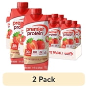 (2 pack) Premier Protein Shake, Strawberries & Cream, 30g Protein, 11 Fl Oz, 12 Ct