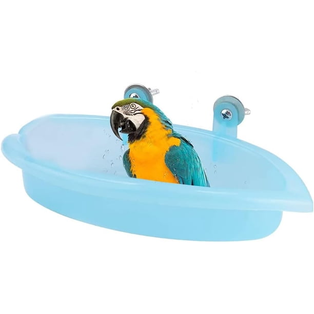 Baño para pájaros, caja de baño para pájaros, las bañeras para loros son adecuadas para pájaros pequeños como loros canarios, baños para pájaros de plástico, azul, 1 pieza JAMW Sencillez