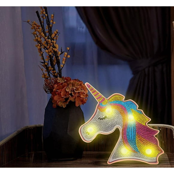 Dww-une Pice 14,5 X 18 X 3 Cm Diy Licorne Diamant Peinture Lampe Avec Led Lumires Plein Perceuse Cristal Dessin Kit Chevet Veilleuse Arts Artisanat Po
