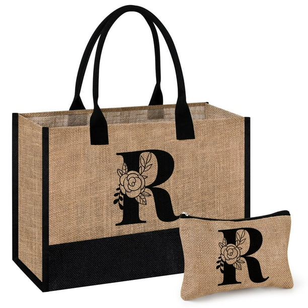 Juego de bolsas AYGE con iniciales personalizadas de yute de 43 x 18 x 29 cm