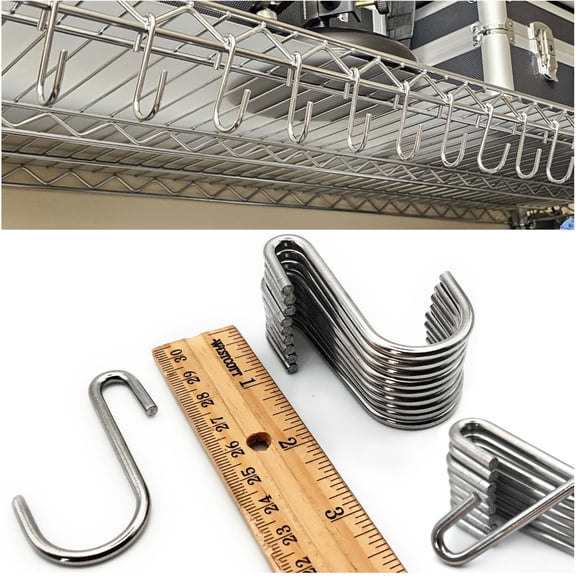 DaylyFav Metal S Hooks for Wire Shelving, Closet, Pots Pans, Garage, Stainless Steel, 2.4", 24 Pcs