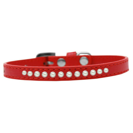 mirage 611-03 rd-8 pearl red rhinestone puppy collar - size