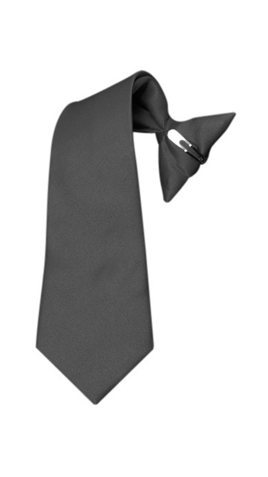 Boy's Charcoal Grey Solid Color 11" Pretied Clip On Neck Tie