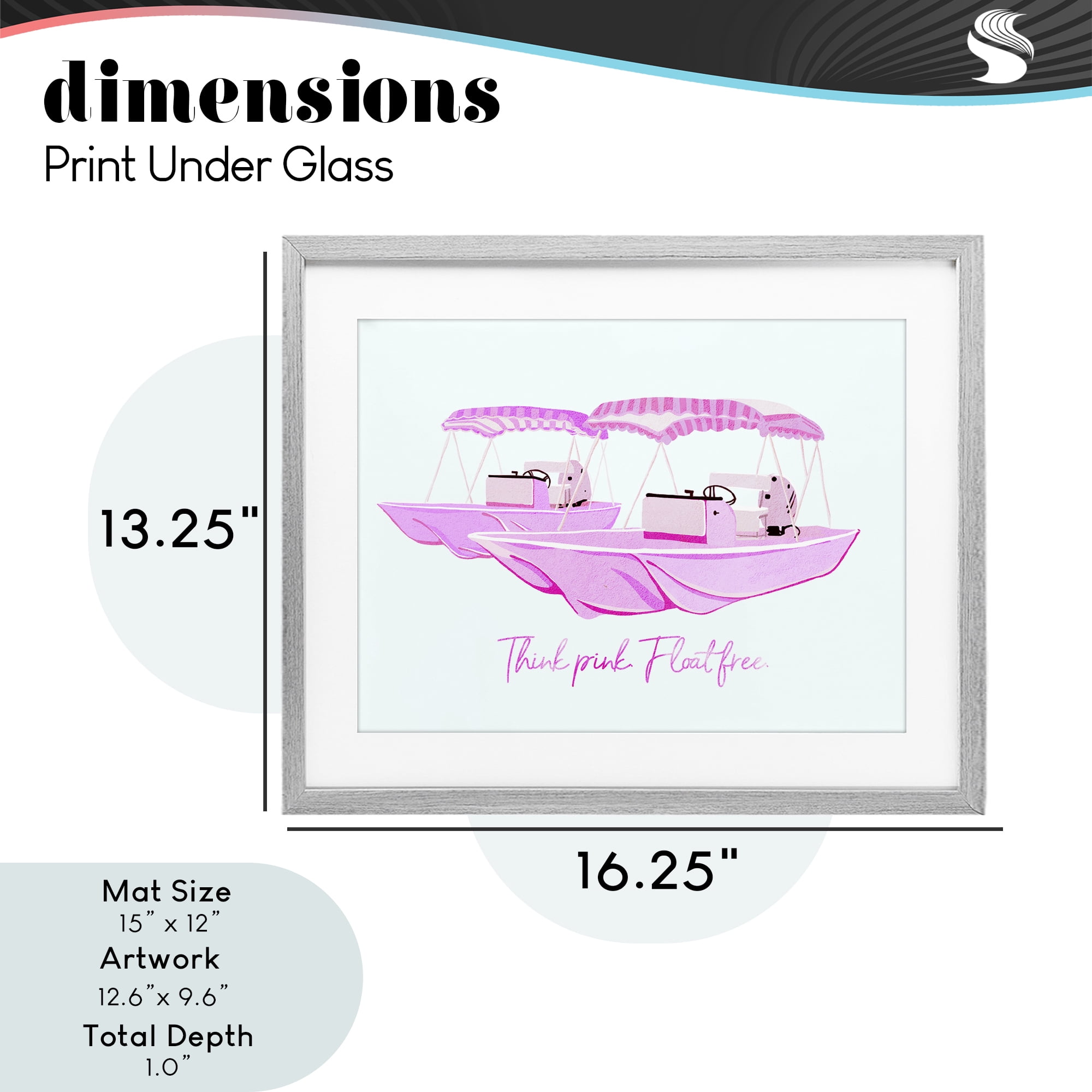 Think Pink Float Free Boats Gray Framed Print Under Glass, design by Ziwei Li