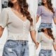 thumbnail image 1 of Fiudx Tops para Mujer Blusa Cómoda de Punto Elástico Informal Sólida con Cuello En V y Manga Corta para Mujer a La Moda, 1 of 4