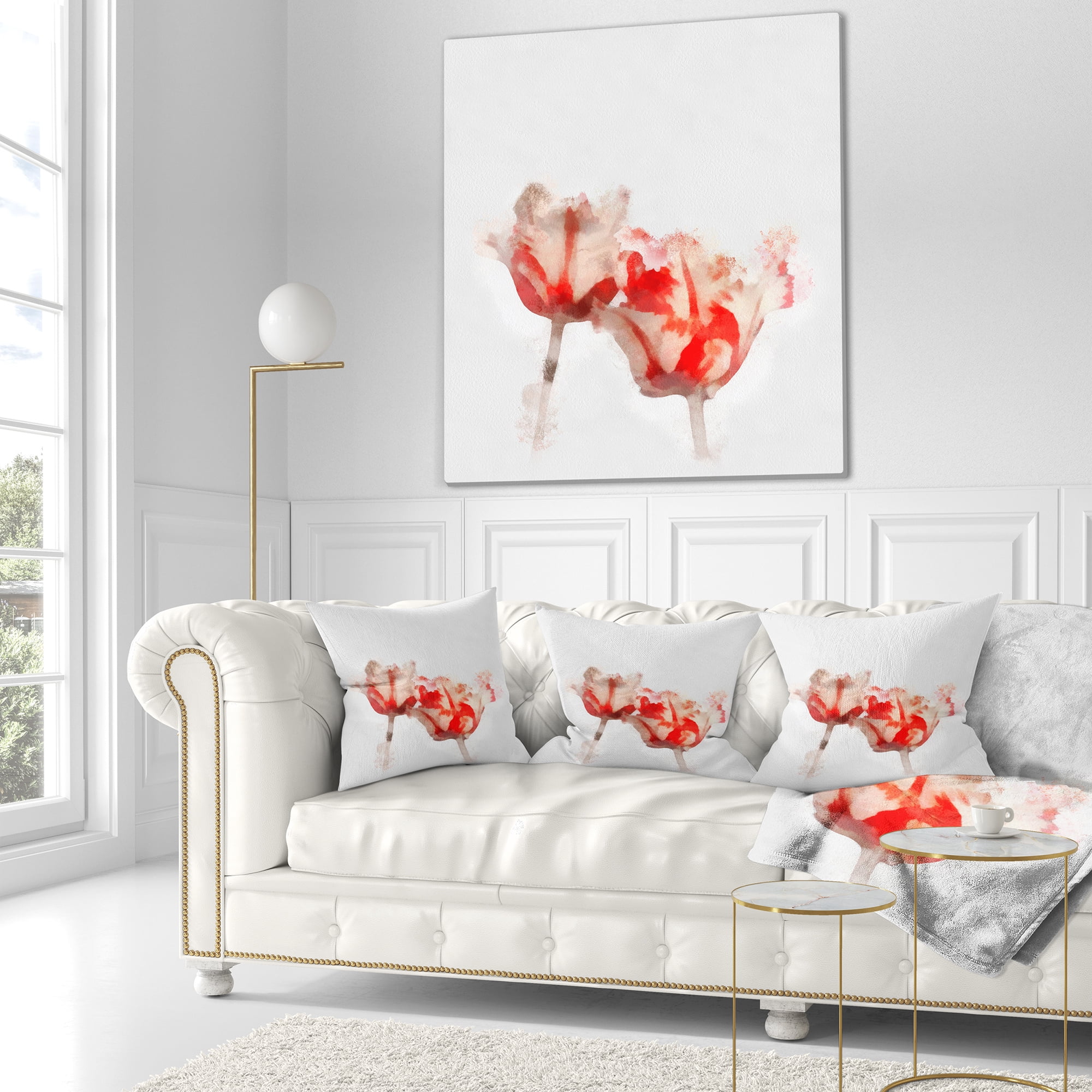 Designart Colorful Watercolor Roses on White - Floral Throw Pillow - 18x18