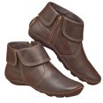 thumbnail image 4 of Puntoco Women'S Winter Boots Clearance,Flanged Flat Bottom Side Zipper Low-Barrel Leather Short Boots Women Coffee, 4 of 8