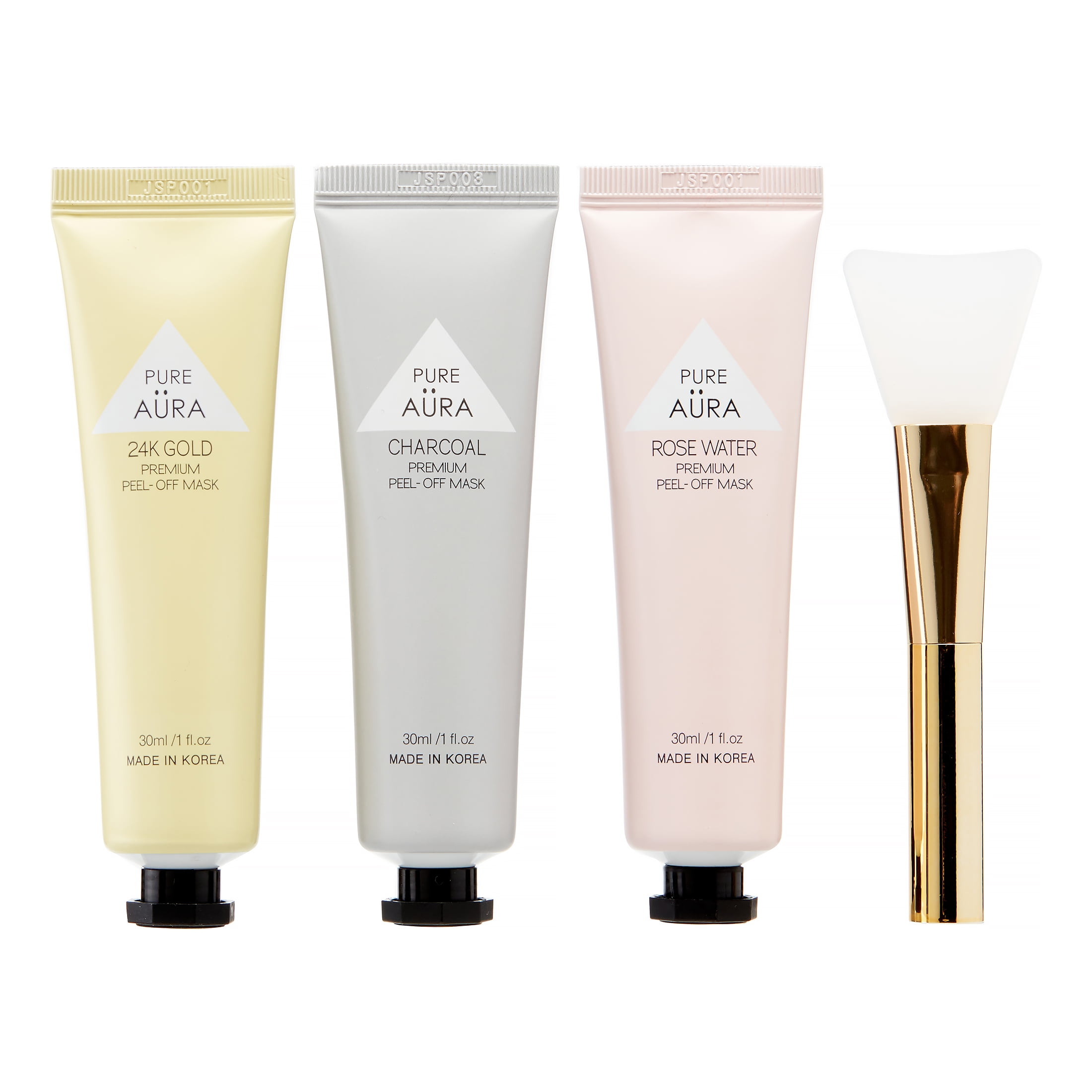 Pure Aura Essential Trio Travel Size Peel Off Face Masks + Brush Set