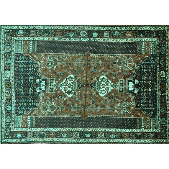 Ahgly Company Machine Washable Indoor Rectangle Persian Turquoise Blue Traditional Area Rugs, 5' x 8'