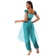 thumbnail image 3 of renvena Women's Arabian Princess Shiny Sequin Belly Dance Halloween with Tulle Jumpsuits Turquoise XL, 3 of 7