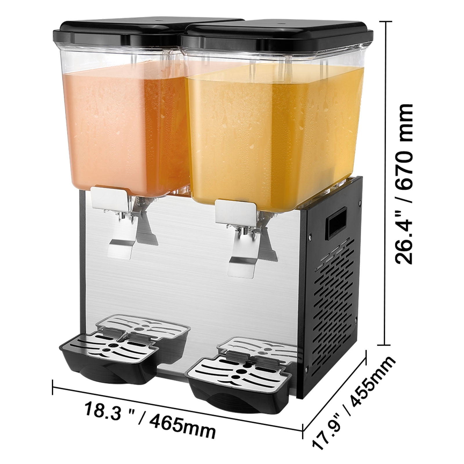 VEVOR Commercial Beverage Dispenser, 2 Tanks 18 L / 19 QT Per Tank Juice Dispenser, 370W Stainless Steel Ice Tea Drink Machine with 45°F-54°F Cooling Temperature, for Cold Drink Restaurant Bar Party