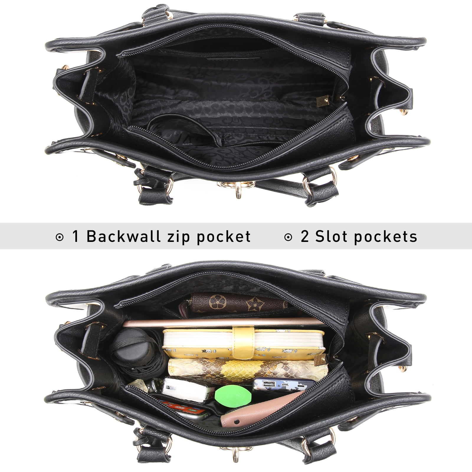 MKP Women Satchel Two tone Handbags Purses Top Handle Tote with Wallet 2pcs Bag Set
