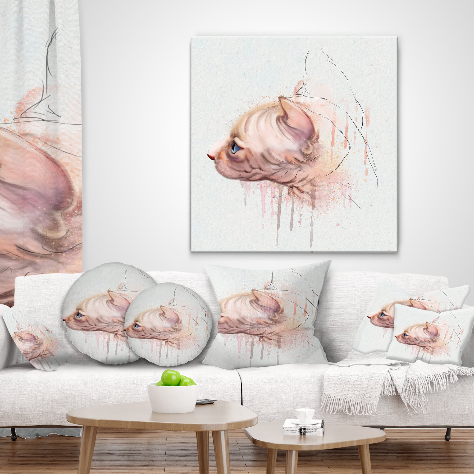 Designart Cute Sphinx Watercolor Illustration - Animal Throw Pillow - 12x20