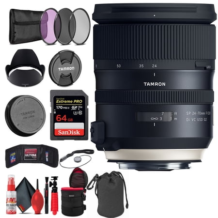 Tamron SP 24-70mm F/2.8 Di VC USD G2 Lens for Canon DSLR Cameras (AFA032C-700) + 64GB Extreme Pro SD Card + 82MM Filter Set + 6" Lens Case + SD Card Pouch + Lens Cap + 6Ave Lens Cleaner (INTL Model)
