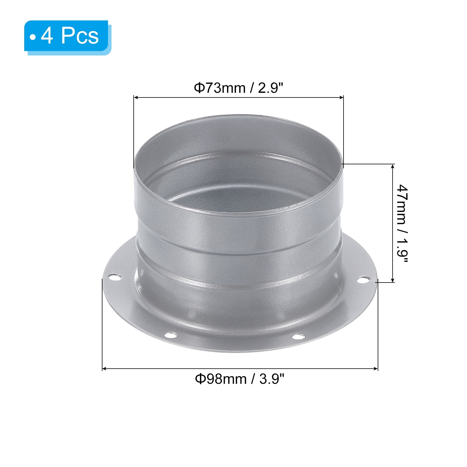 Uxcell 3 Inch Duct Connector Flange Metal Straight Pipe Exhaust Hose Flange, 4 Pcs