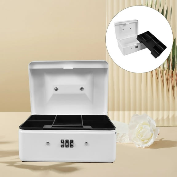 WHAMVOX Lockable Storage Box With Combination Lock Metal Money Safe Box With Removable Tray Safe Lock Box Secure Cash Box For Home Office