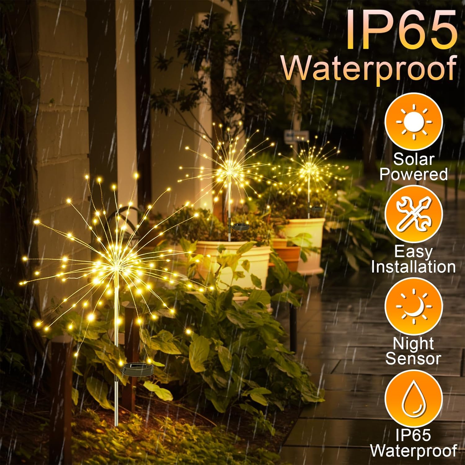 KOMI Solar Garden Lights Outdoor Waterproof: Fairy Fireworks Light for Yard Outside Decorative - LED Sparklers Twinkle Lighting Patio Path House Christmas Decorations 4 Pack