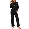 thumbnail image 1 of Conjuntos de lounge para mujeres INSPIRE CHIC, camisetas de manga larga con estampado de gatos y pantalones, pijamas con bolsillos, color negro, 1 of 6