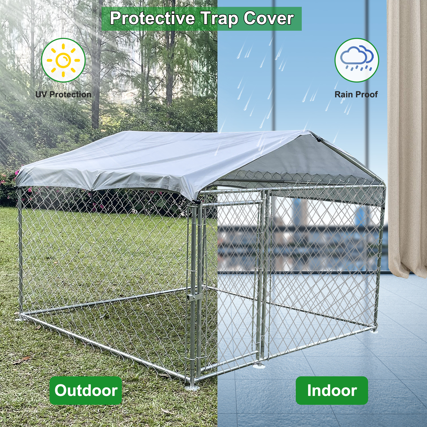 Jarbalai 6.5 x 6.5ft Large Dog Kennel for Outside, Heavy Duty Metal Dog Run Cage Pet Fence Enclosure Playpen with Waterproof Cover