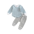 thumbnail image 1 of xiaxaixu Toddler Boys Autumn Outfit Sets Long Sleeve Striped Tops + Solid Color Drawstring Pants, 1 of 9